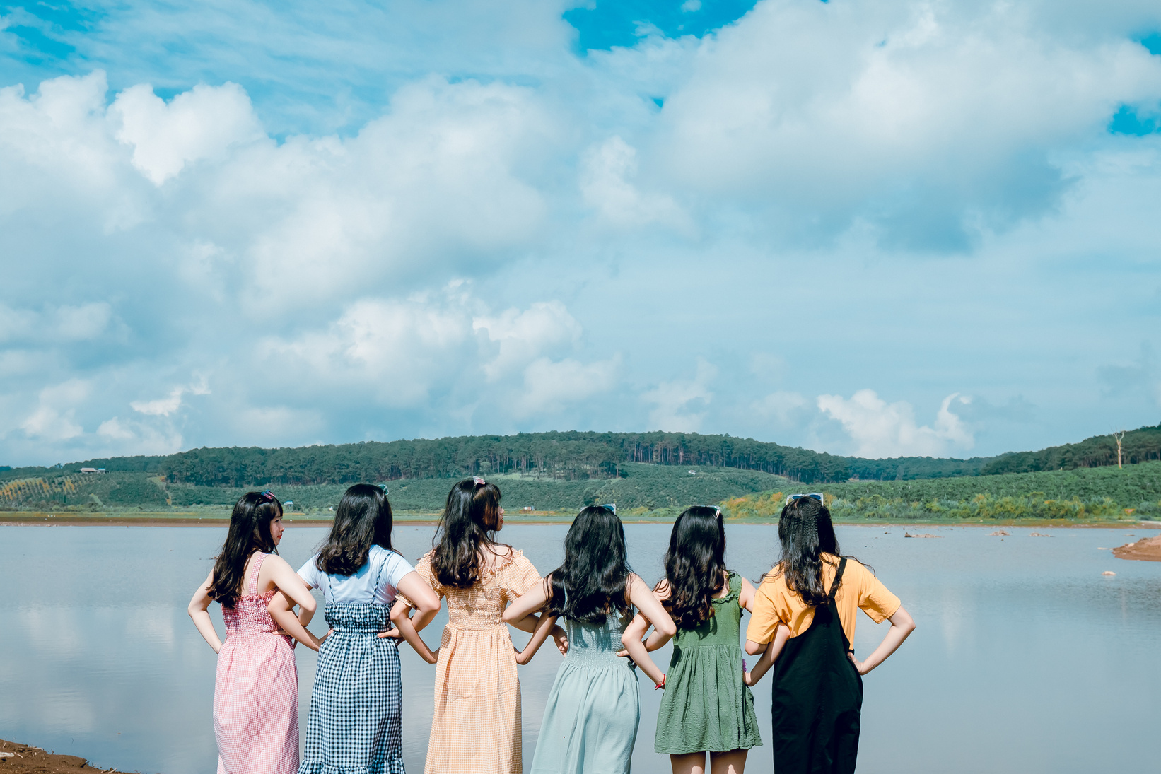 Six Girls in Front of Body of Water